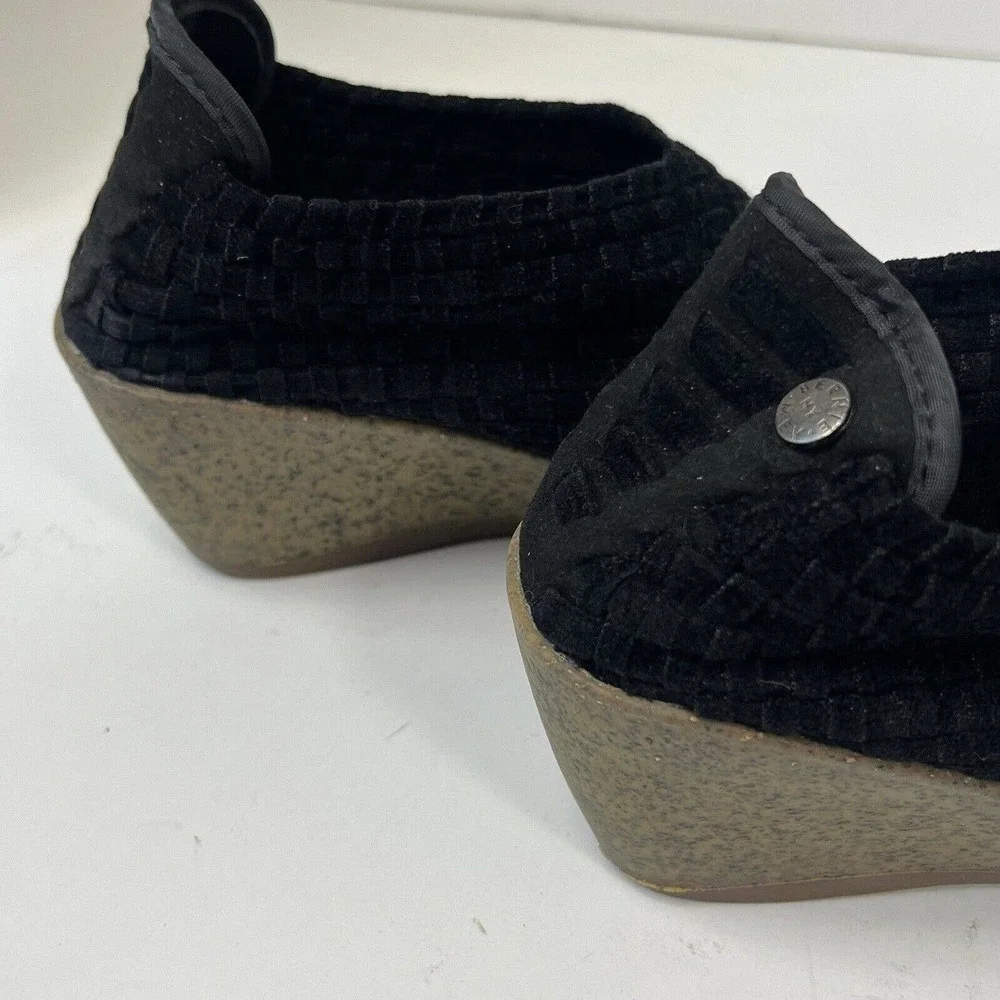 Bernie Mev Black Woven Chenille Slip On Wedge Shoes Booties Size 41 US 10